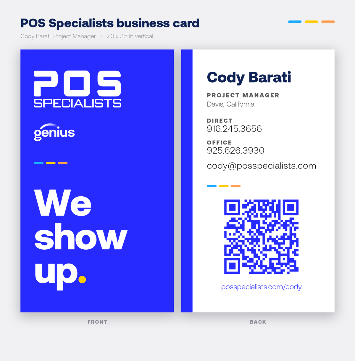 POS Specialists business card for Cody Barati, front and back