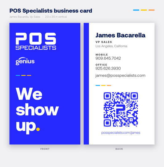 POS Specialists business card - James Bacarella - front and back