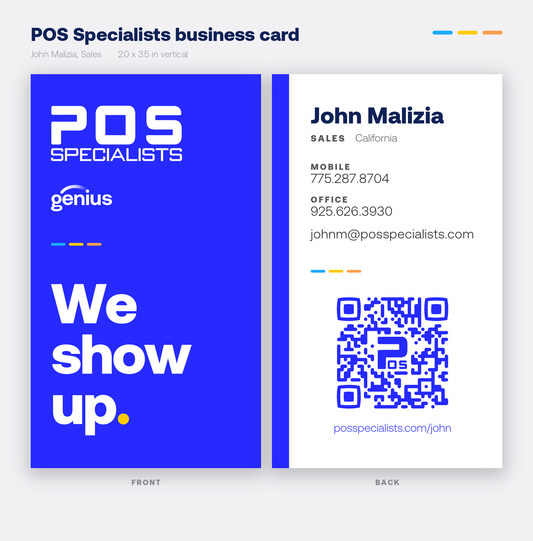 POS Specialists business card - John Malizia - front and back