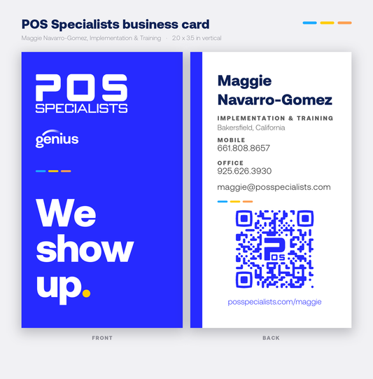 POS Specialists business card - Maggie Navarro-Gomez - front and back