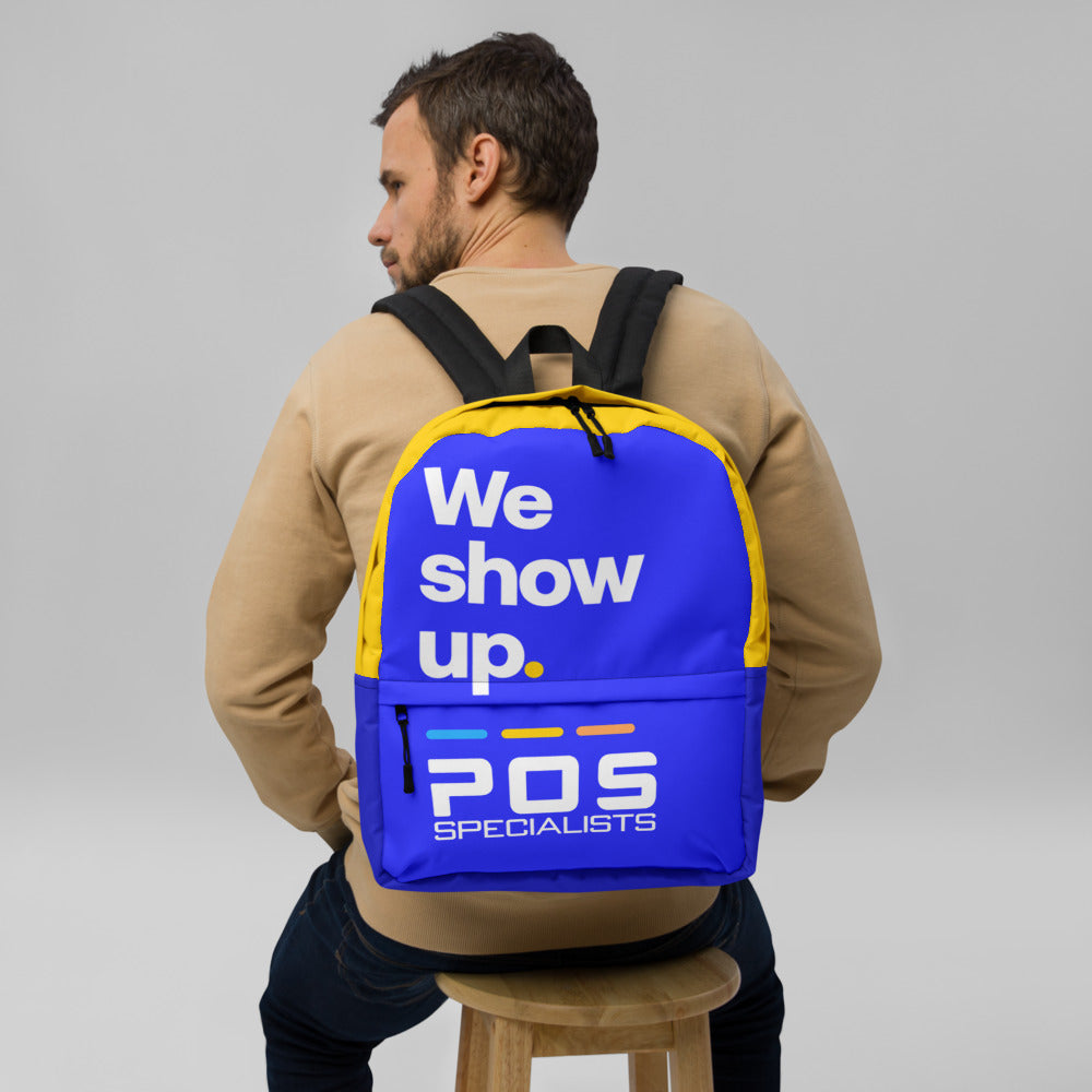 We show up. Backpack - Blue & Sunshine