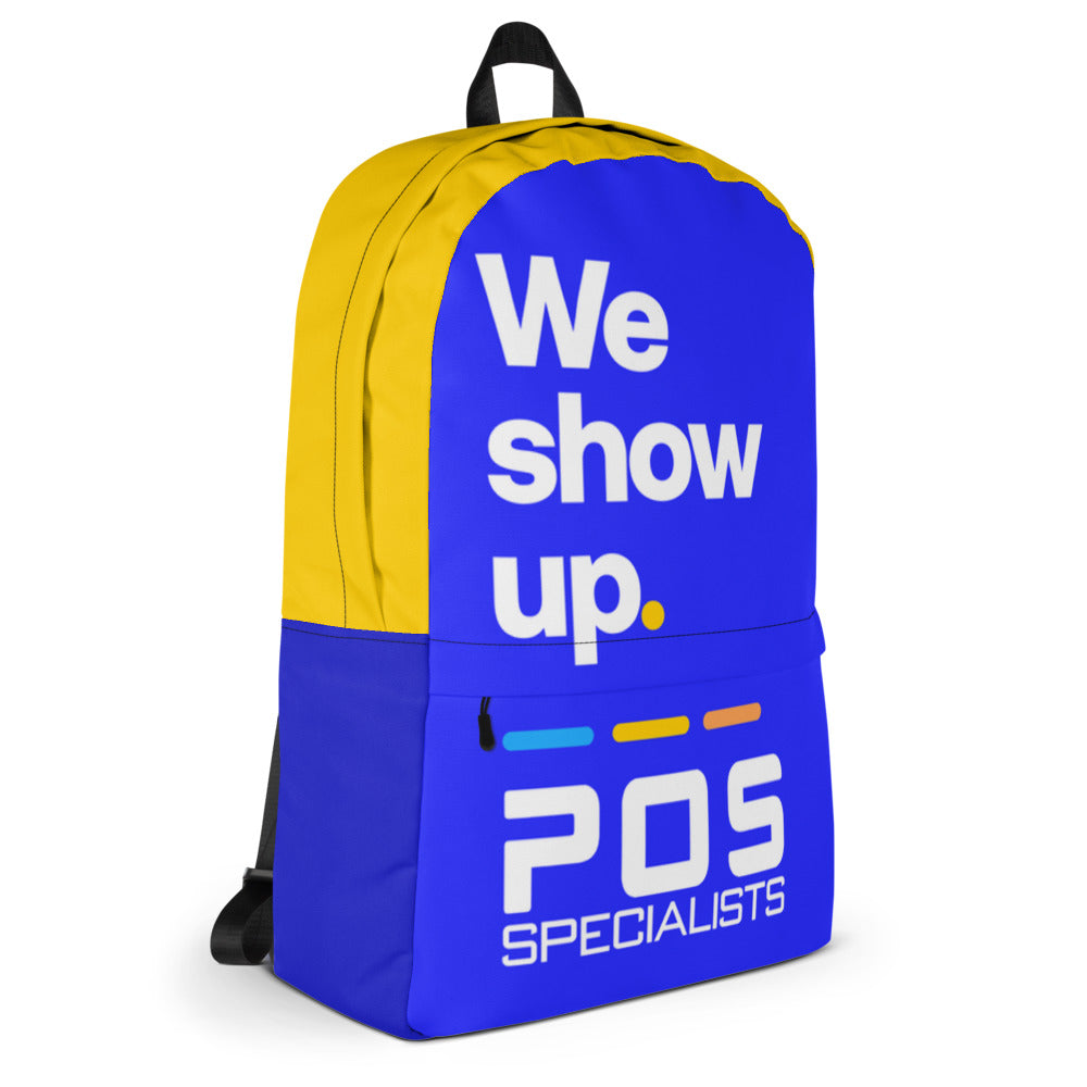 We show up. Backpack - Blue & Sunshine