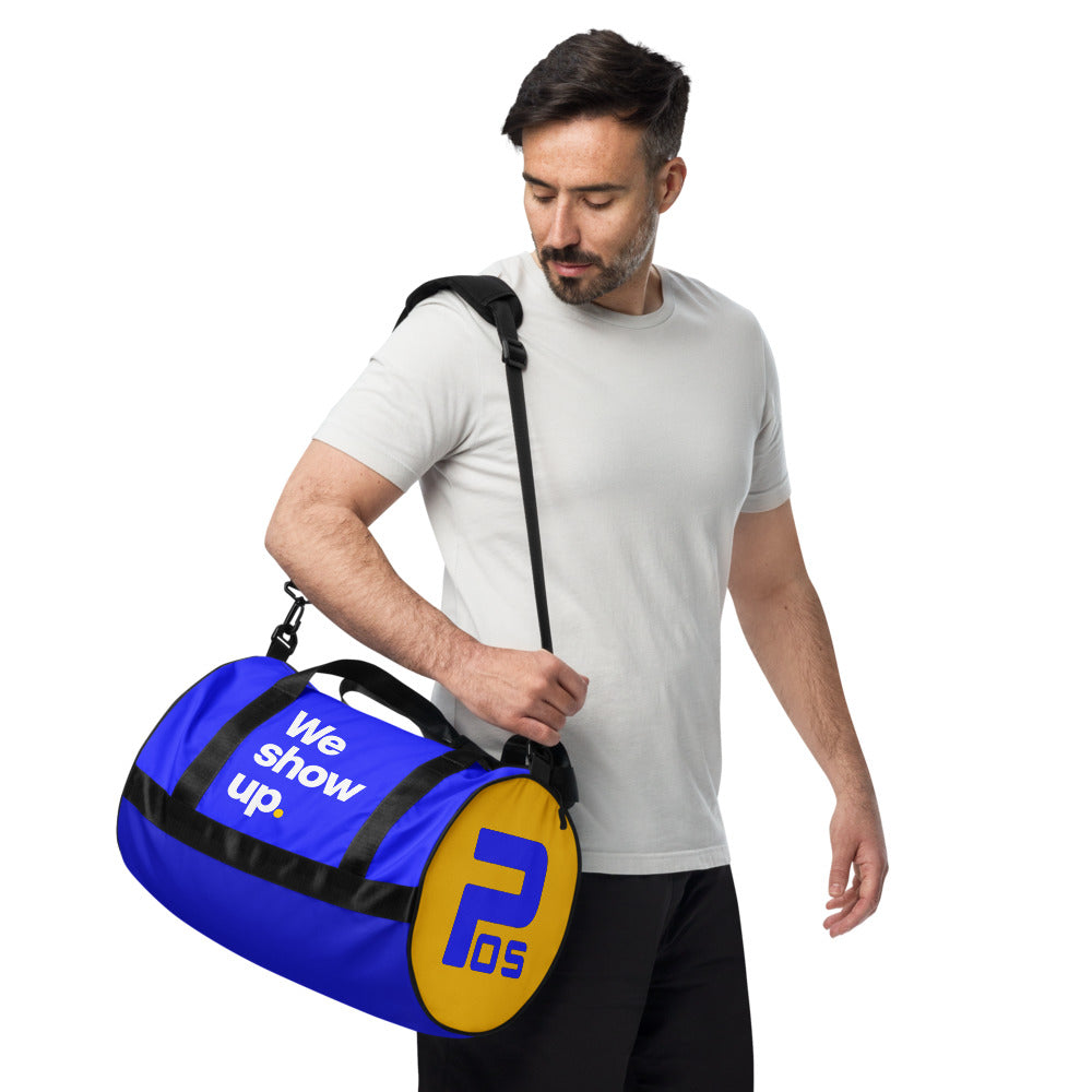 We show up. Gym Bag - Blue & Sunshine